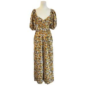 Free People Printed Amy Jumpsuit Floral Cottagecore Boho Cutout Wide Leg M